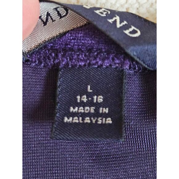 Lands End Womens Top L Purple Velvet Long Sleeve Stretch Blouse - Picture 4 of 8